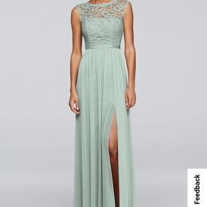 Davids Bridal Long Bridesmaid Dress with Lace Bodice